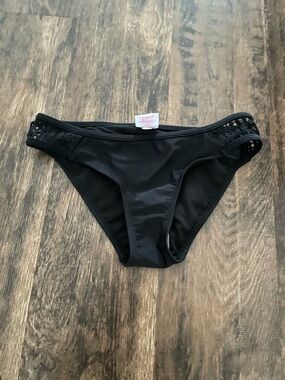 Black Women's Bikini Bottom with Crochet Side Detail